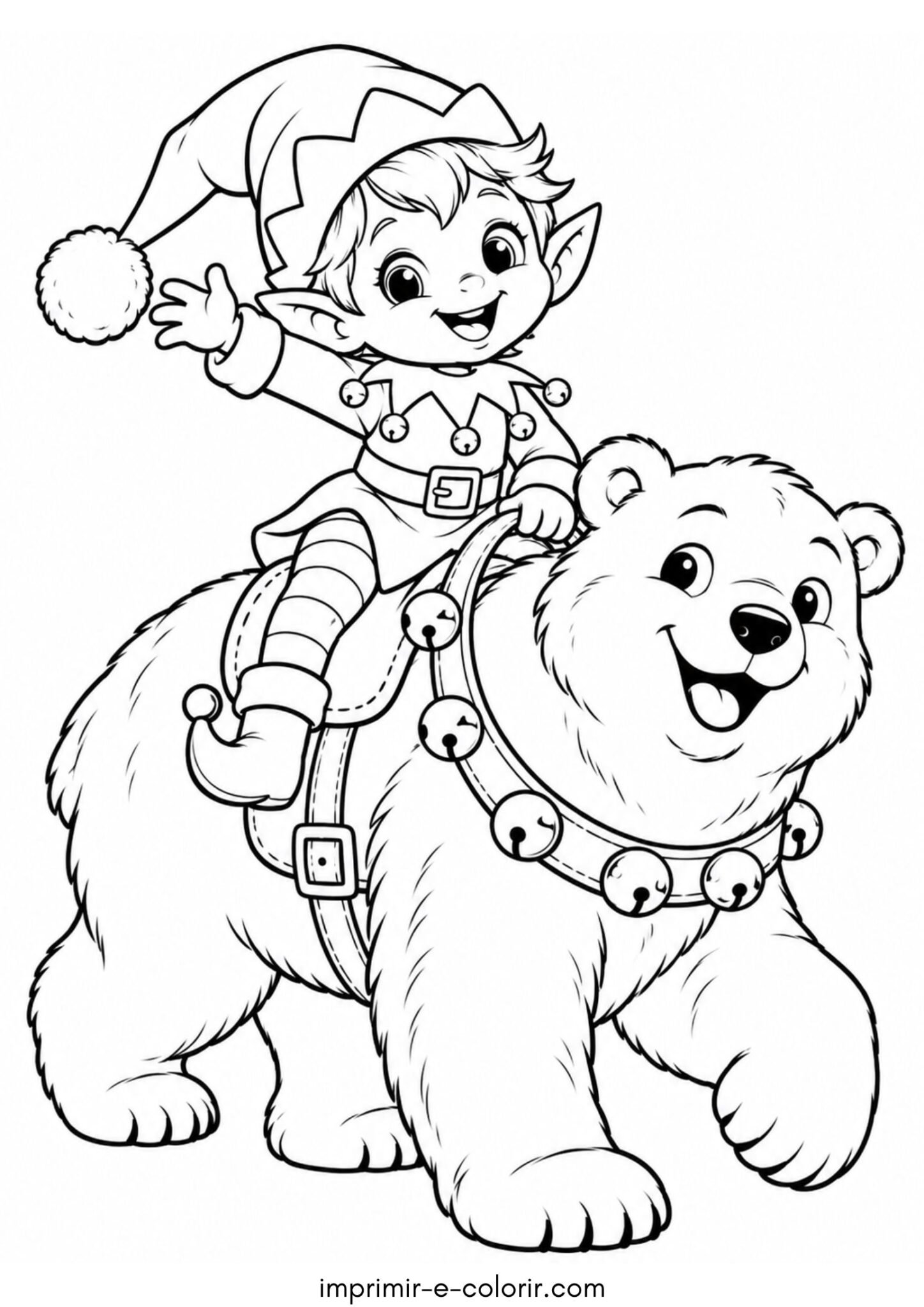 Desenho de Duende de Natal montado em um urso-polar
