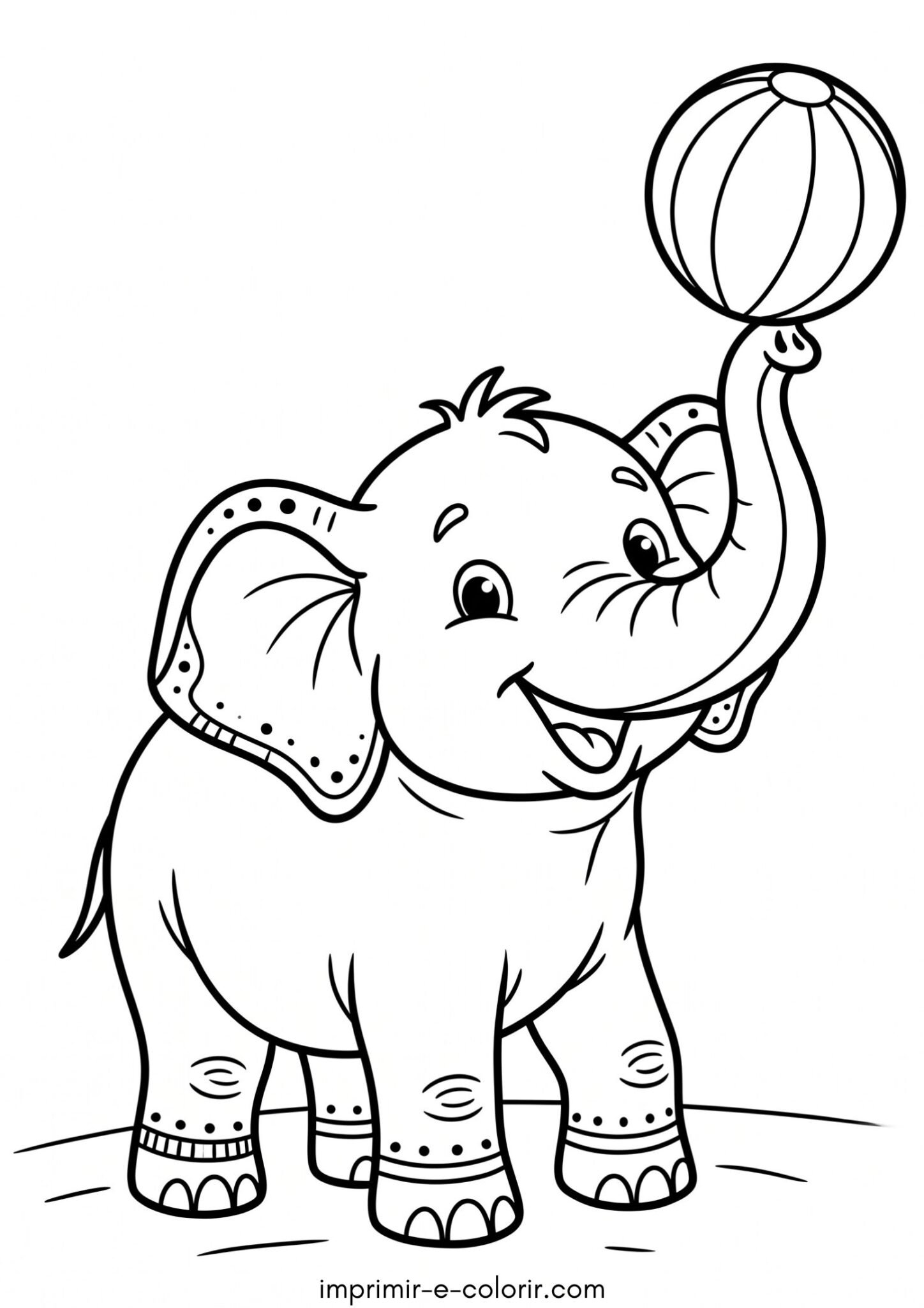 Desenho de Elefante equilibrando bola na tromba
