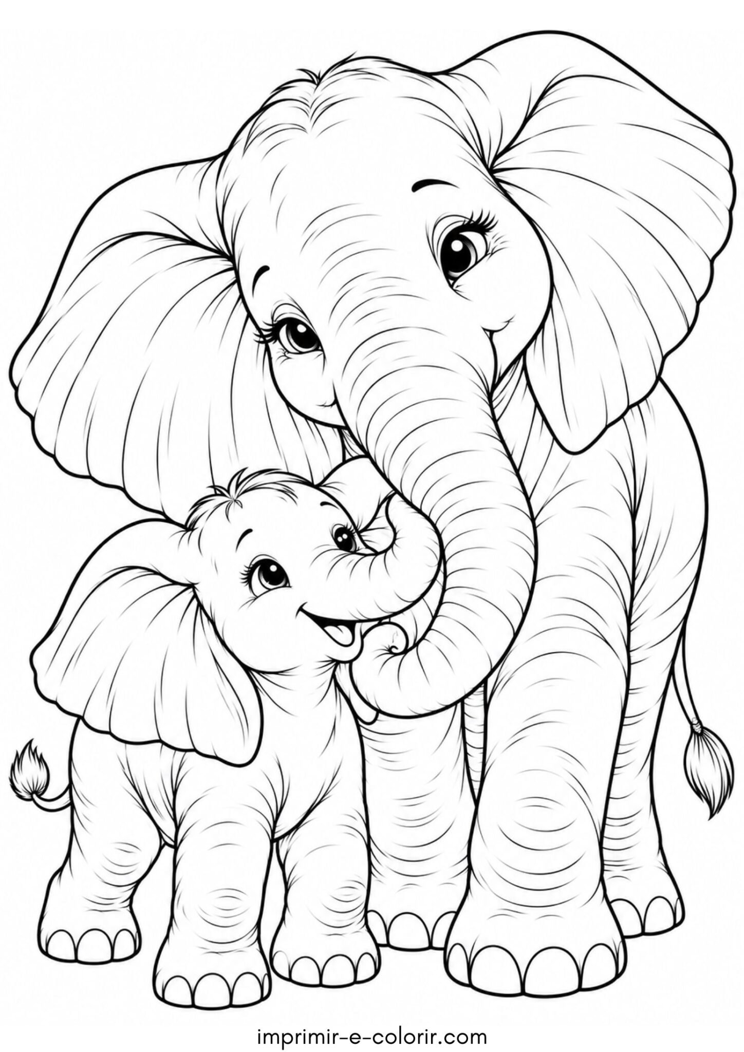 Desenho de Elefantinho com a mamãe elefante