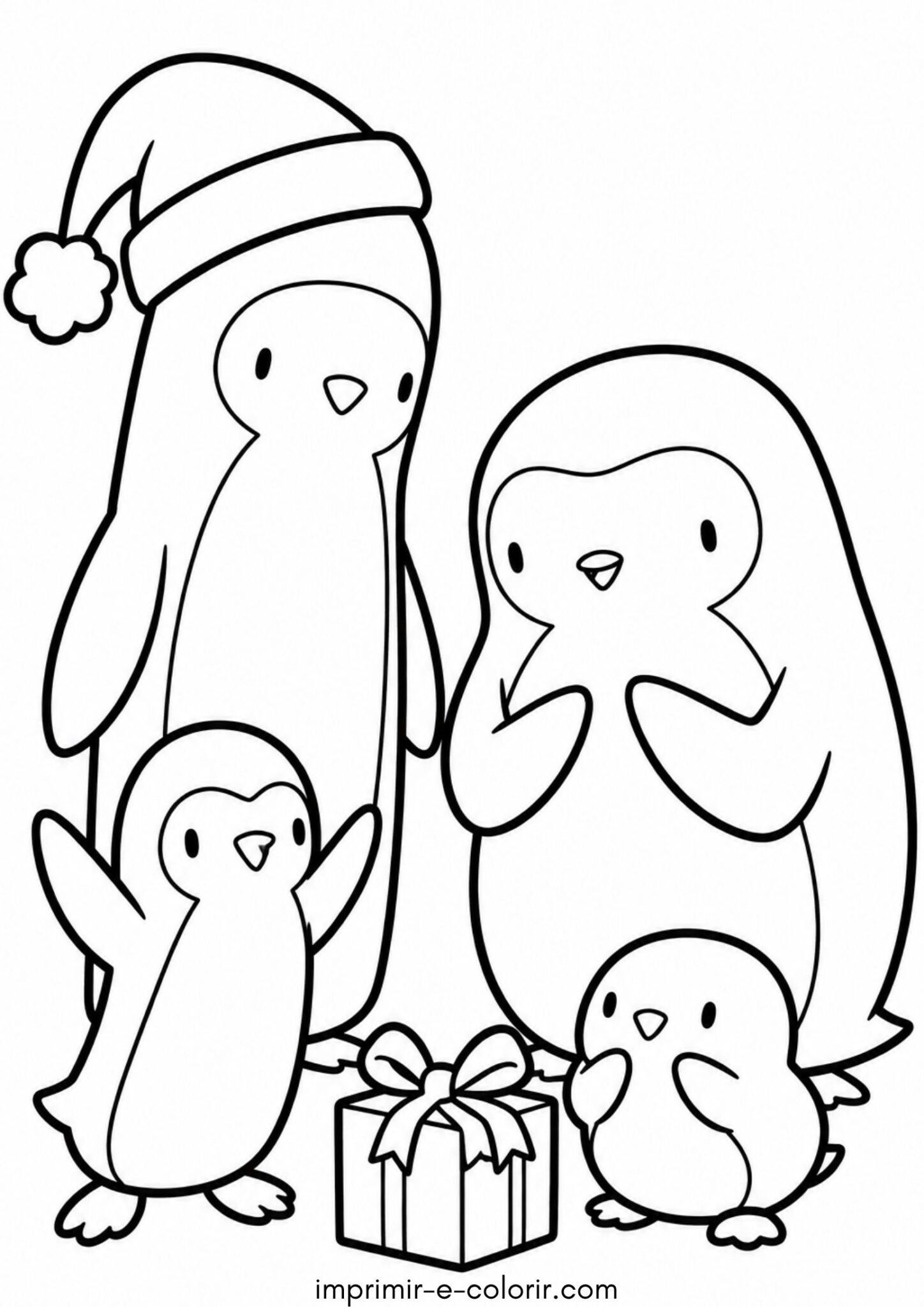 Desenho de Família de pinguins comemorando o Natal