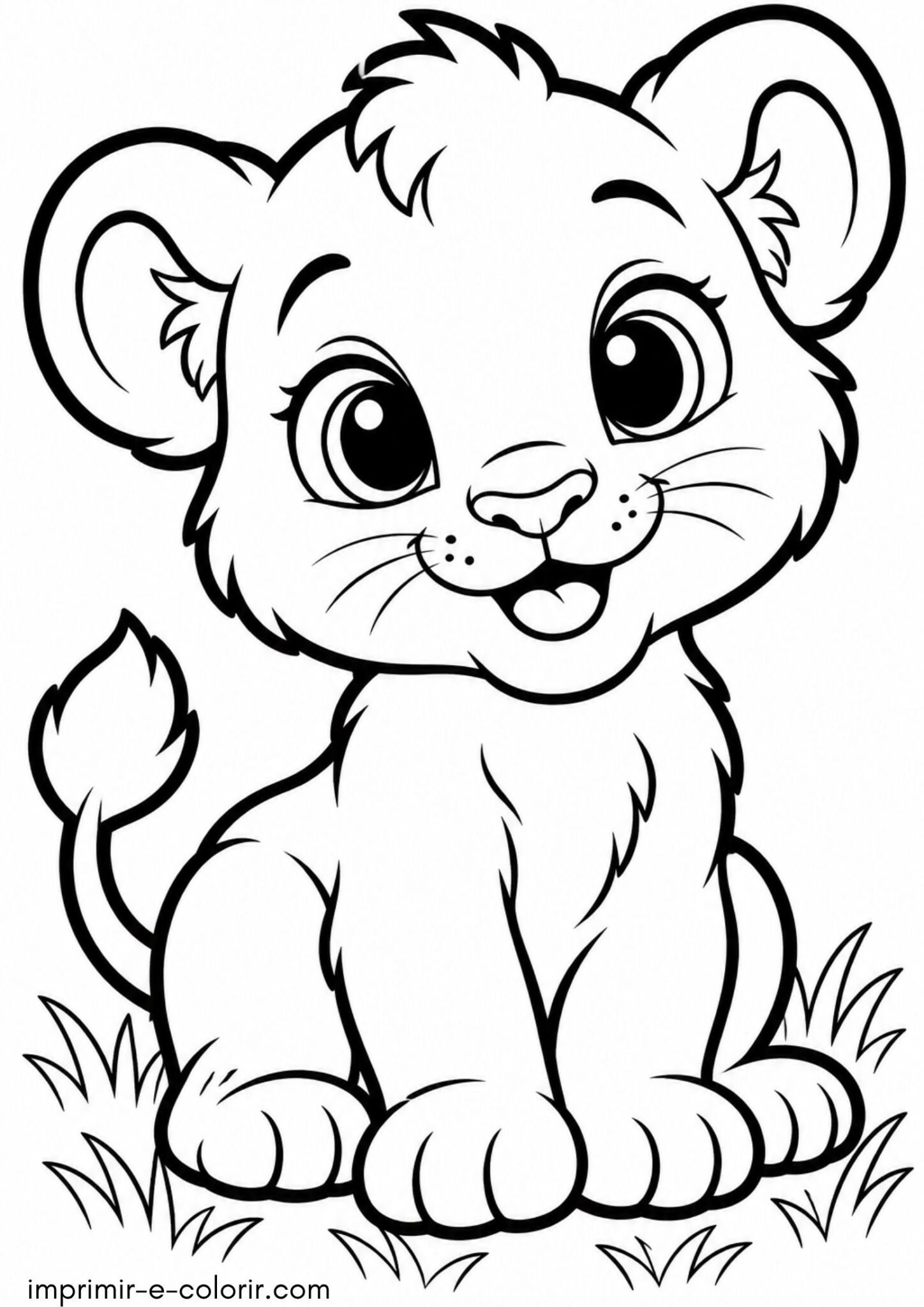 Desenho de Filhote de leão muito fofo na grama