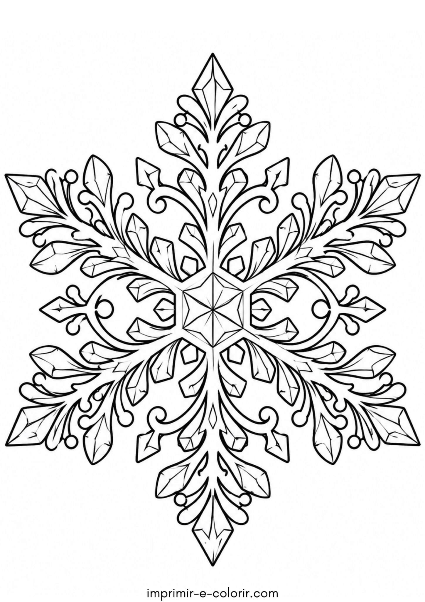 Desenho de Floco de neve clássico hexagonal com seis pontas rendilhadas