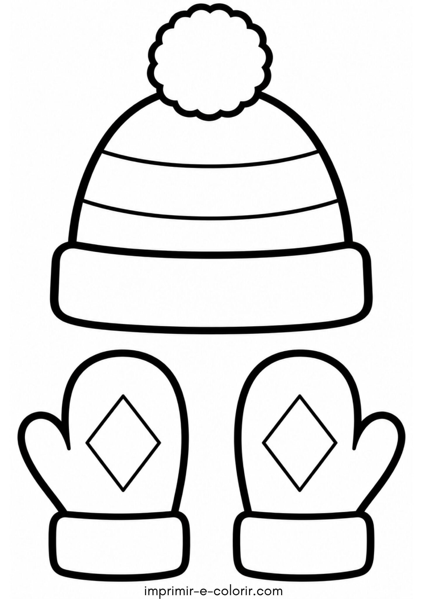 Desenho de Gorro e luvas de inverno fáceis para colorir e imprimir