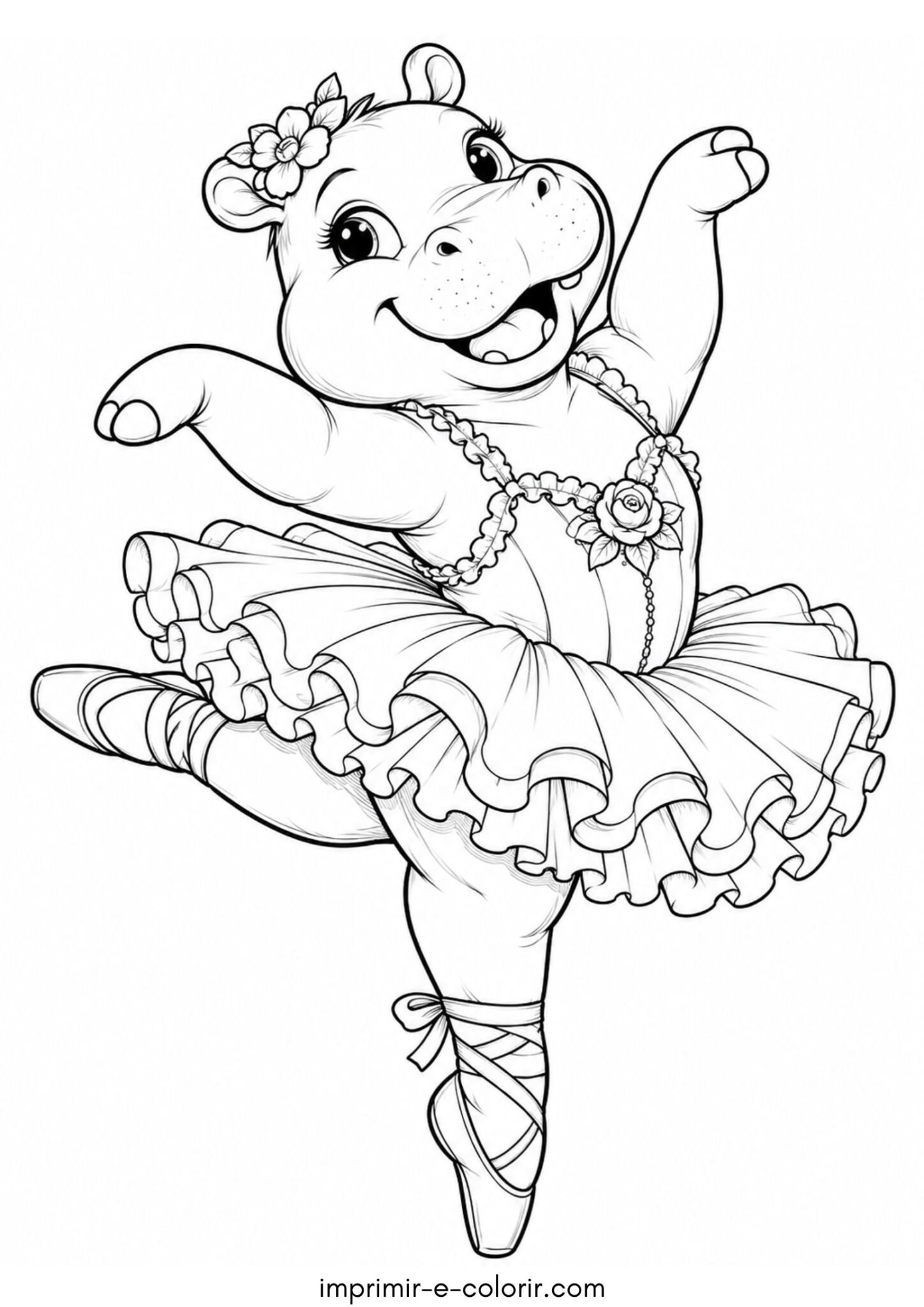 Desenho de Hipopótamo bailarina dançando com saia de tule e sapatilhas