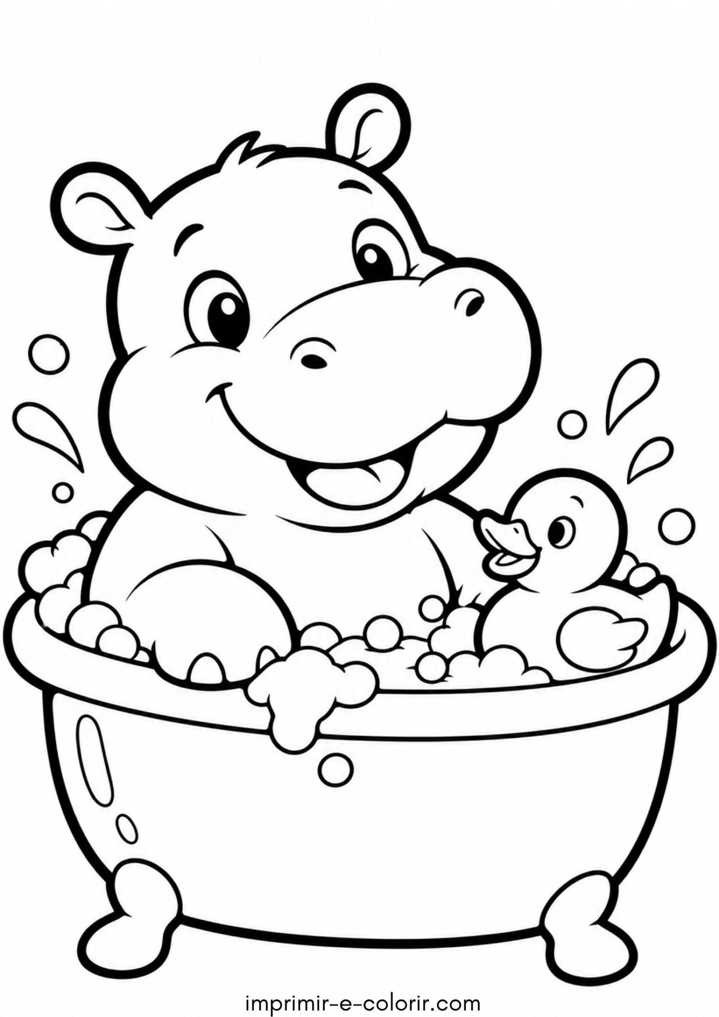 Desenho de Hipopótamo na banheira com patinho de borracha