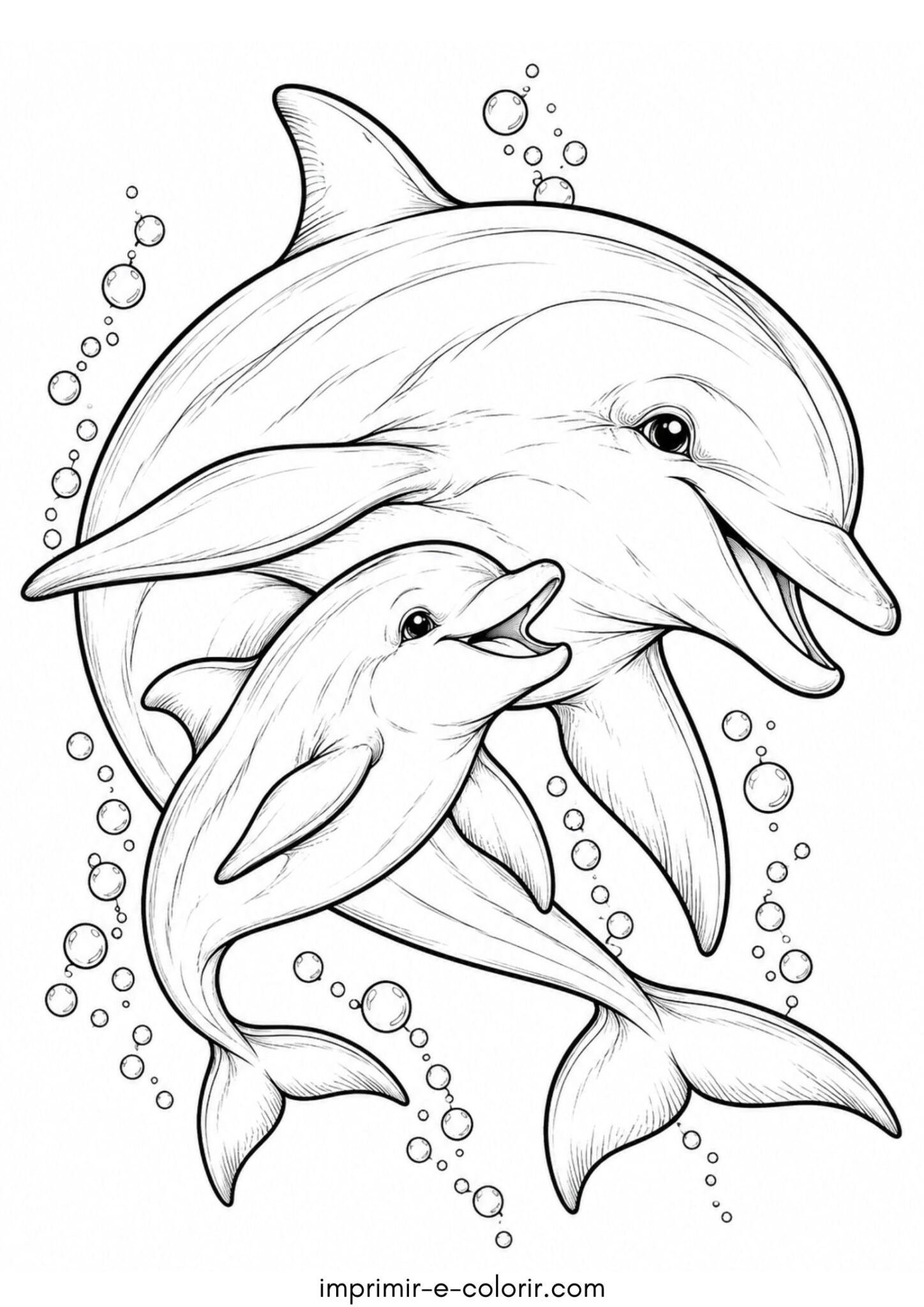 Desenho de Mãe golfinho com seu filhote para colorir e imprimir