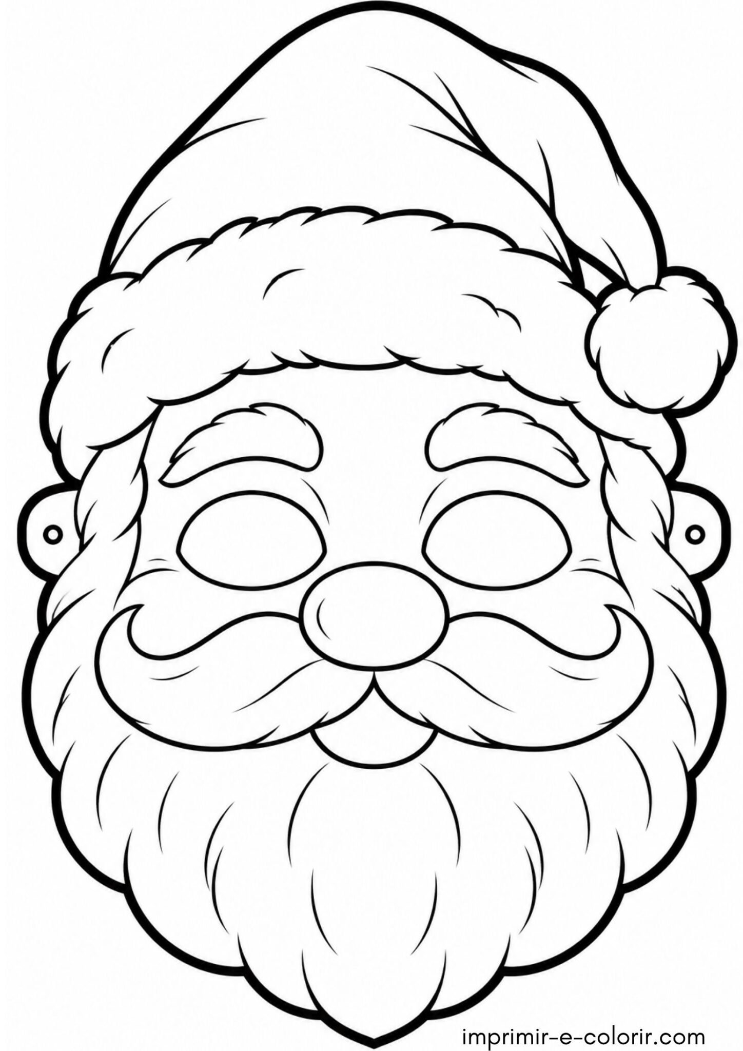 Desenho de Máscara do Pai Natal com gorro para recortar e montar para colorir e imprimir