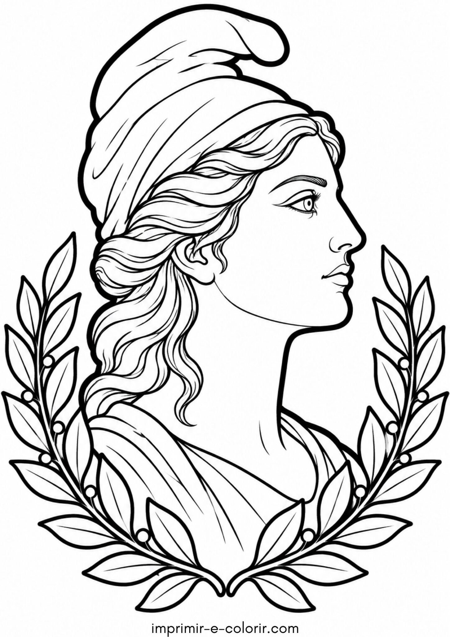 Desenho de Símbolo da República: Marianne brasileira com barrete frígio e ramo