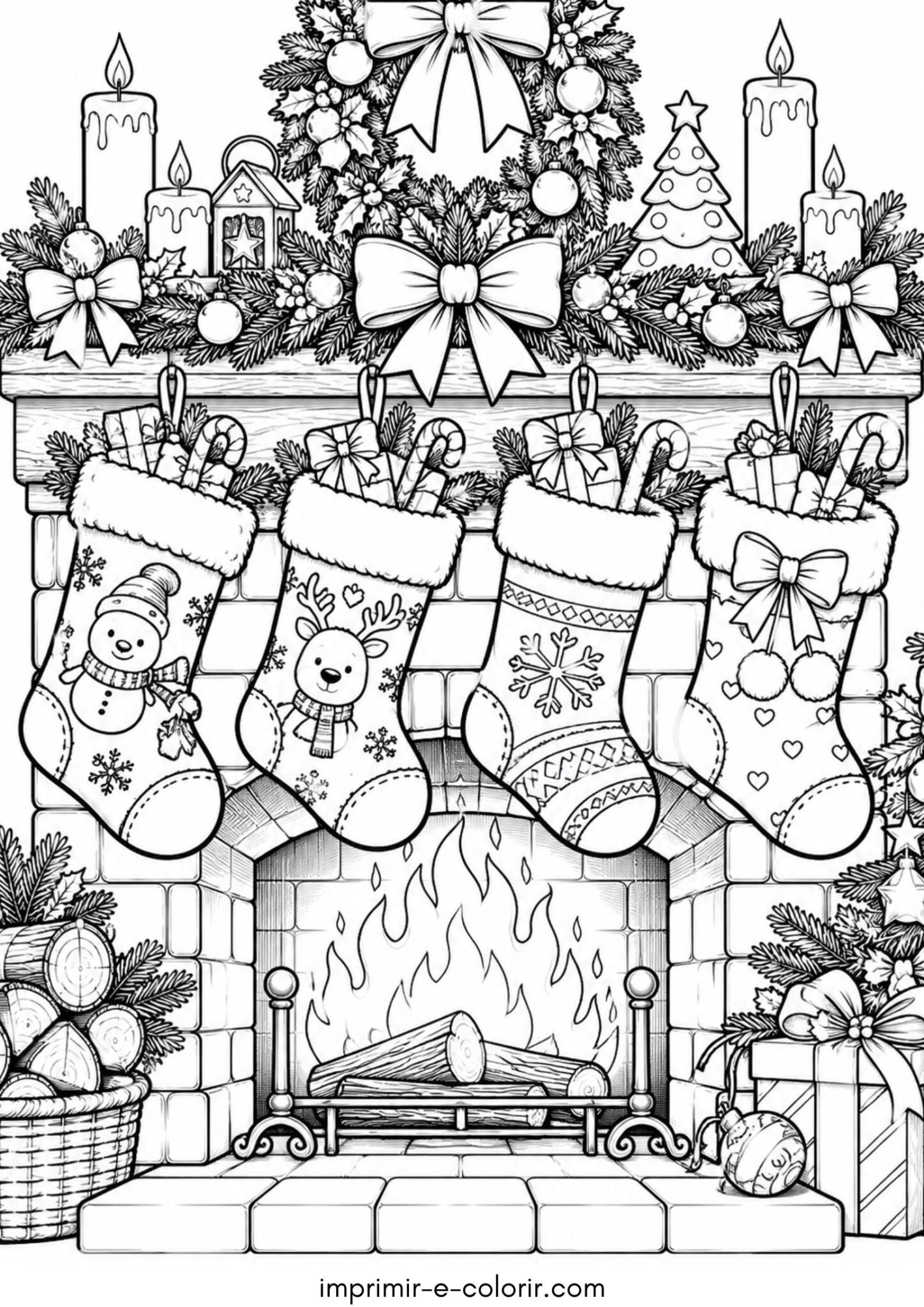 Desenho de Meias na lareira no Natal