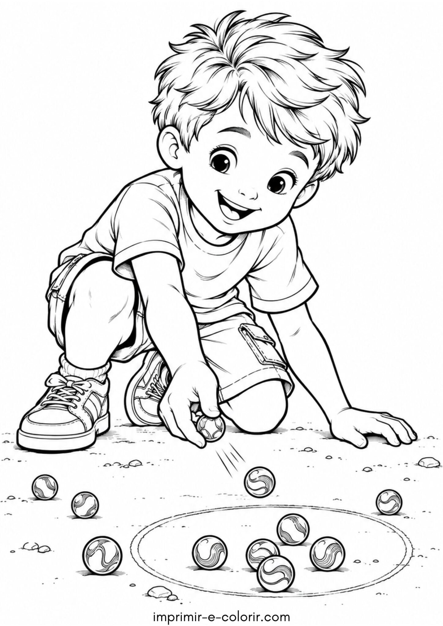 Desenho de Dia das Crianças – Menino brincando de bolinha de gude