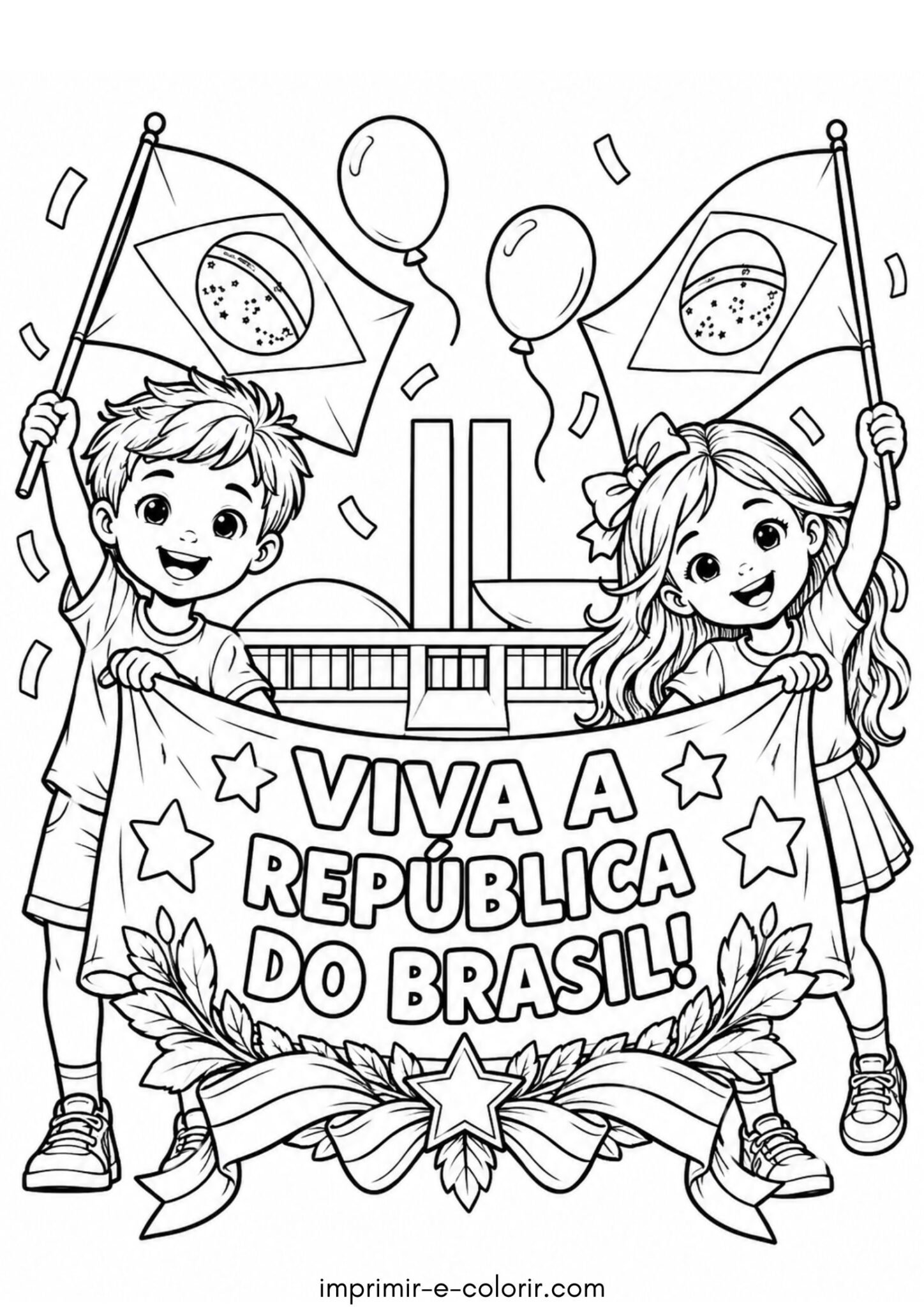 Desenho de Painel escolar do 15 de Novembro: Viva a República do Brasil