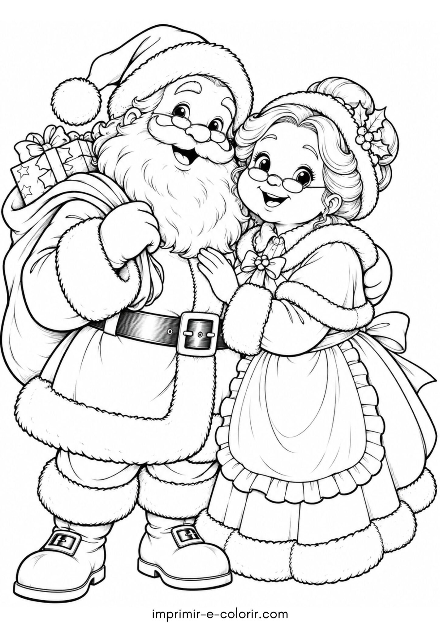 Desenho de Papai Noel e Mamãe Noel para colorir e imprimir