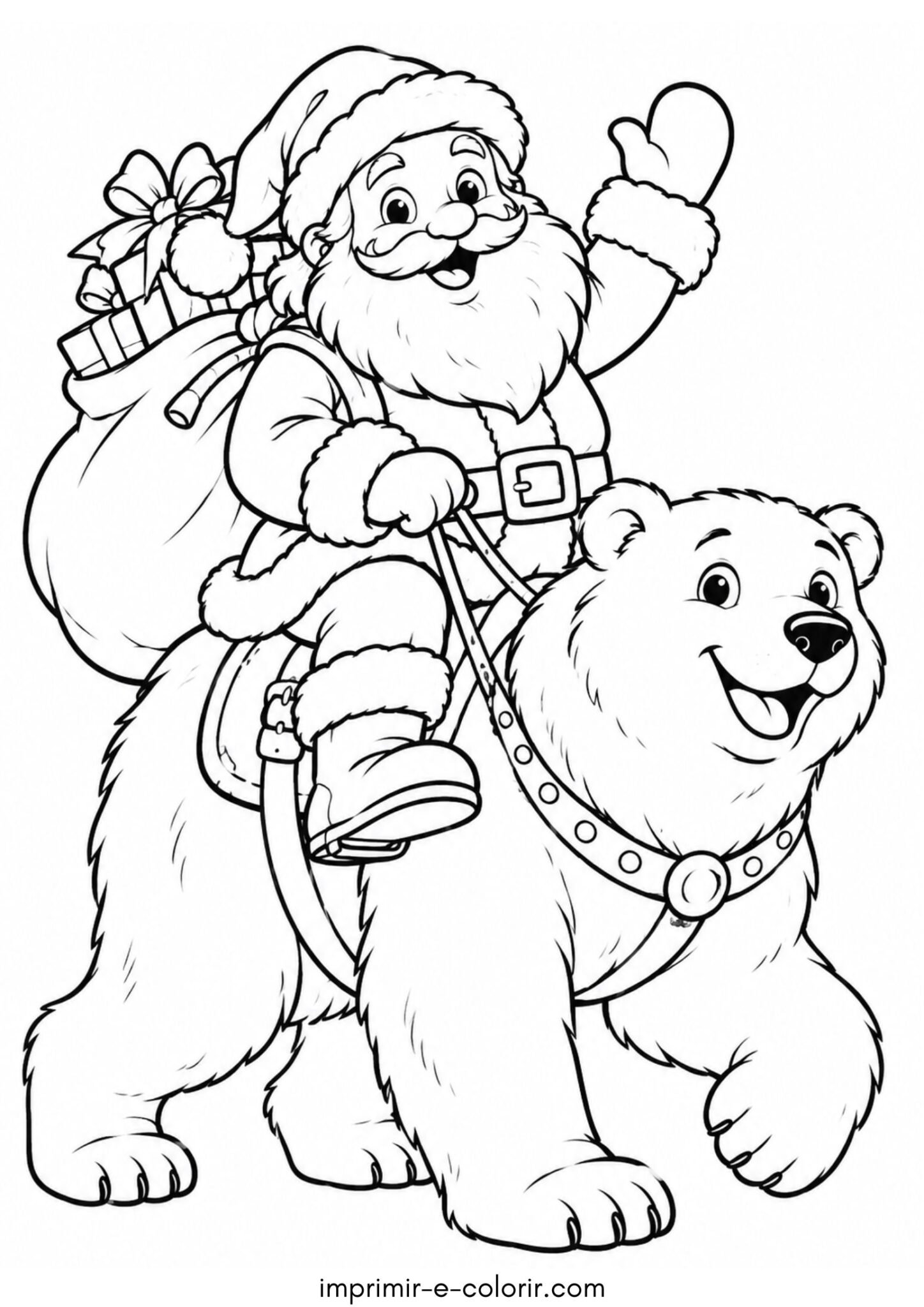 Desenho de Papai Noel montado no urso polar