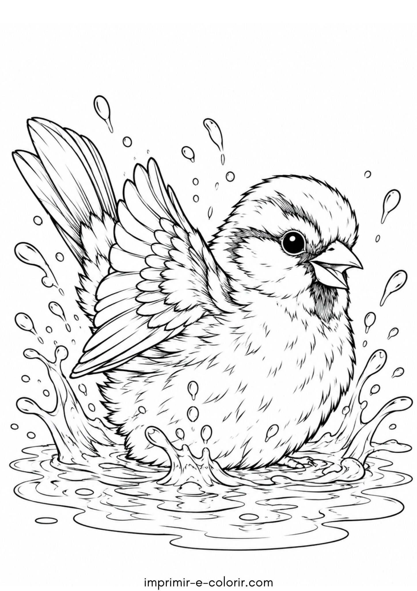 Desenho de Pássaro – Pardal tomando banho na poça de água