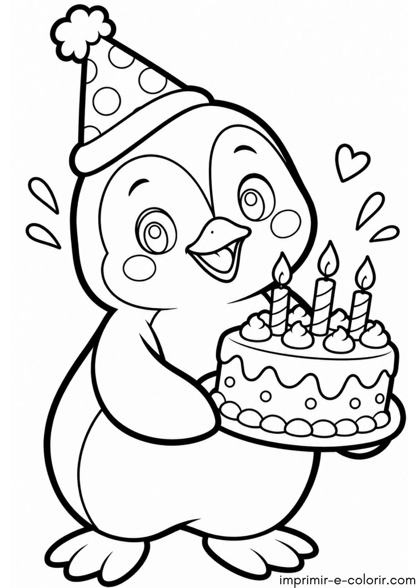 Desenho de Pinguim comemorando aniversário