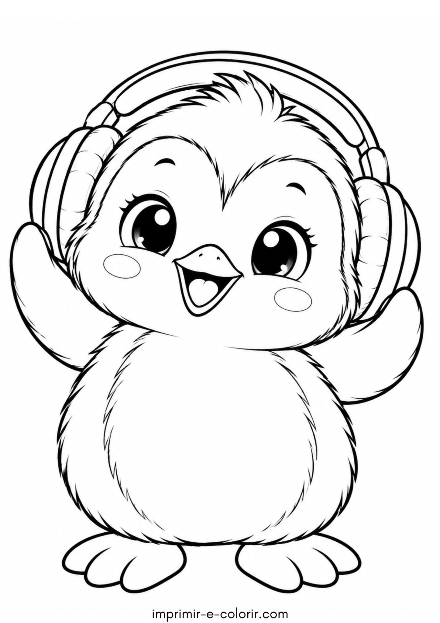 Desenho de Pinguim gordinho de fones de ouvido