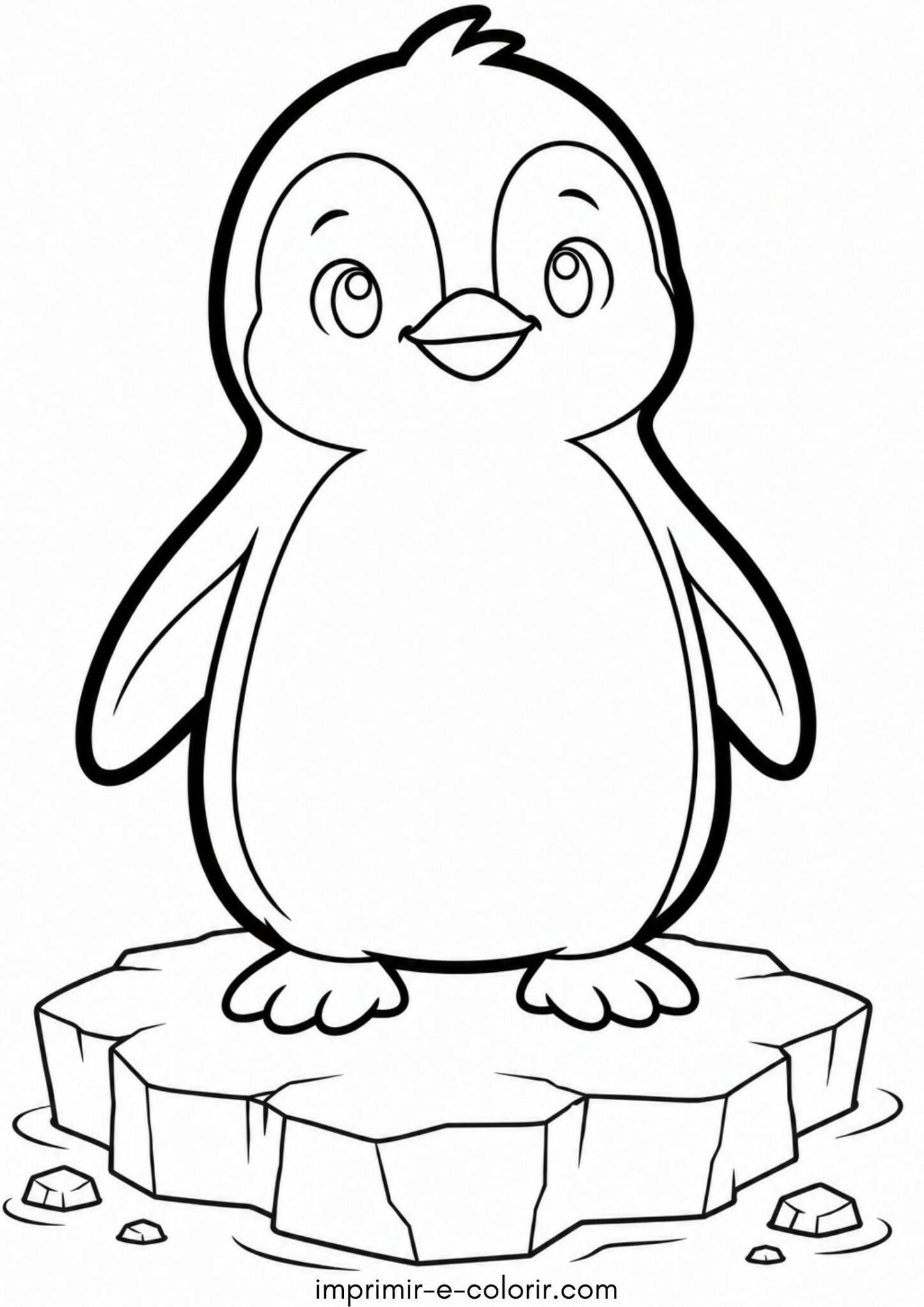 Desenho de Pinguim no bloco de gelo para colorir e imprimir
