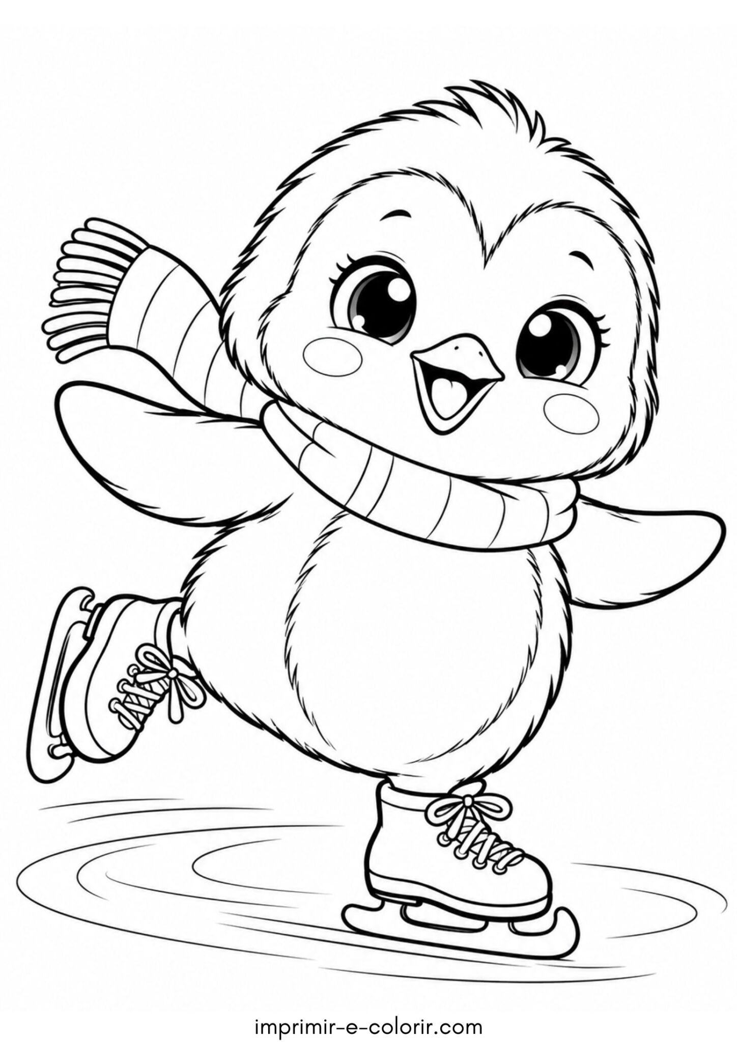 Desenho de Pinguim patinando no gelo para colorir e imprimir