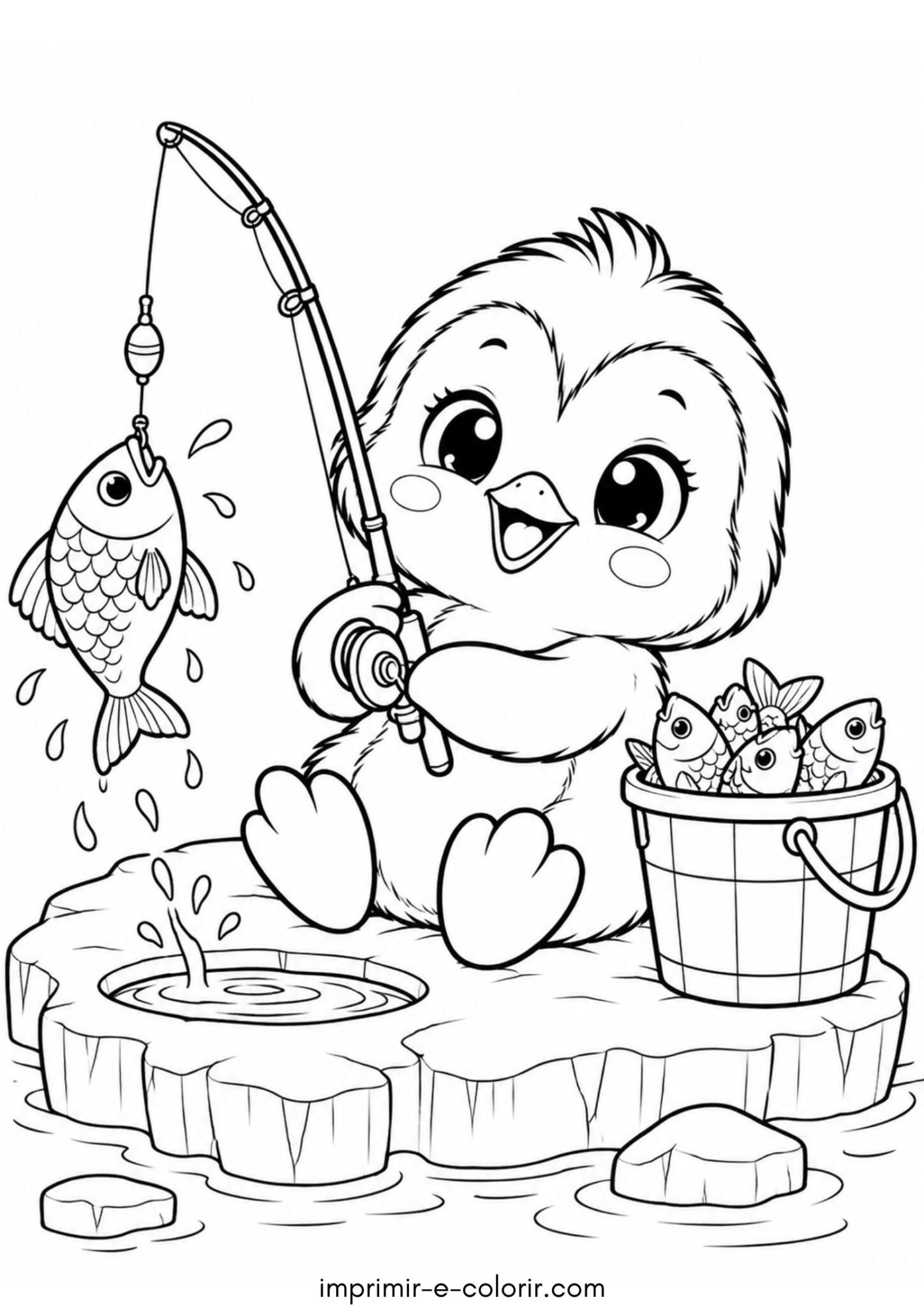 Desenho de Pinguim pescando