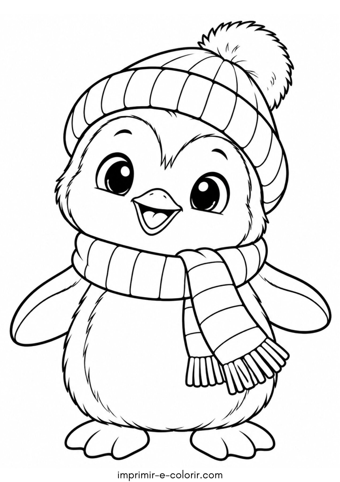 Desenho de Pinguim simples com touca e cachecol para bebês