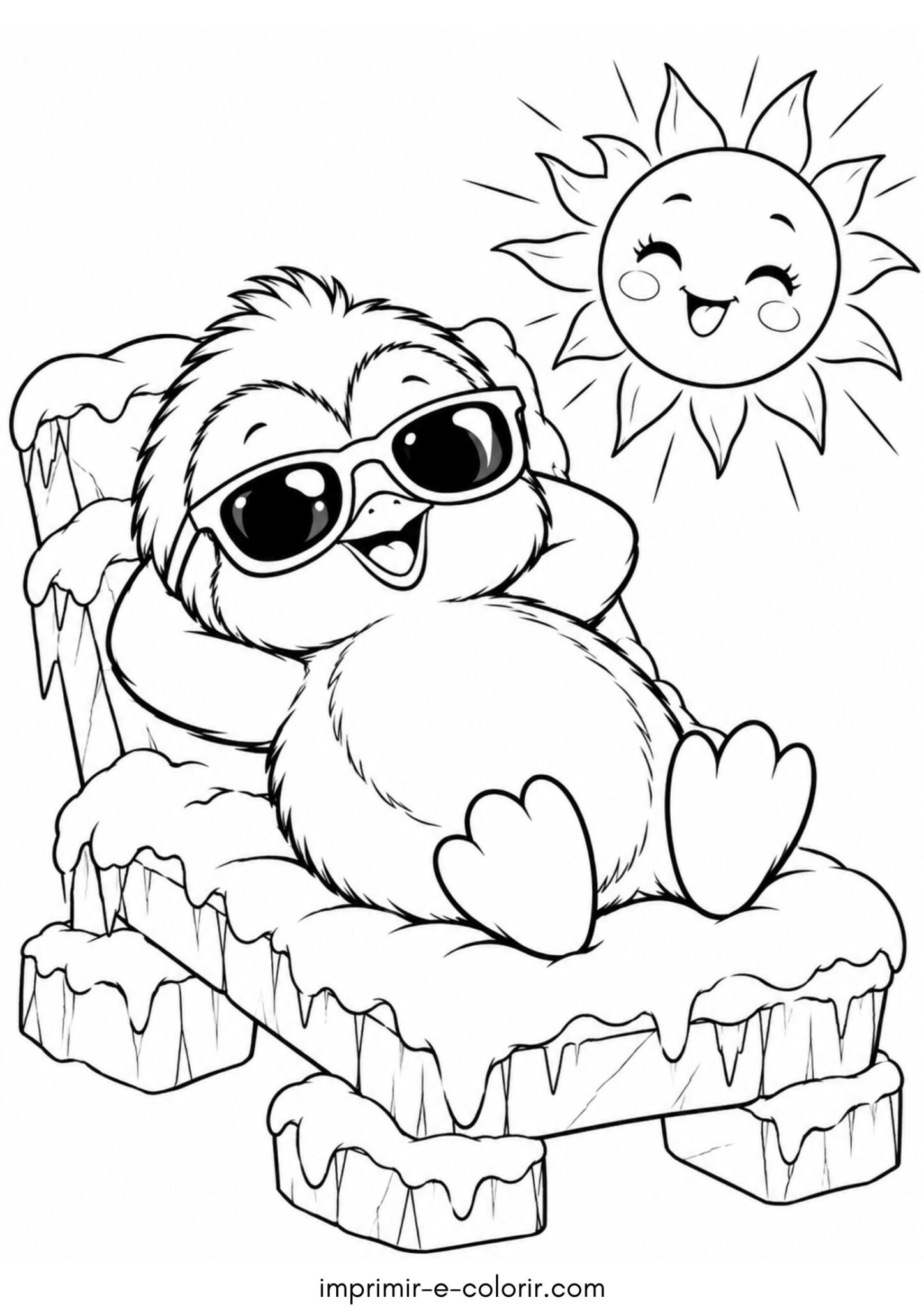 Desenho de Pinguim tomando sol