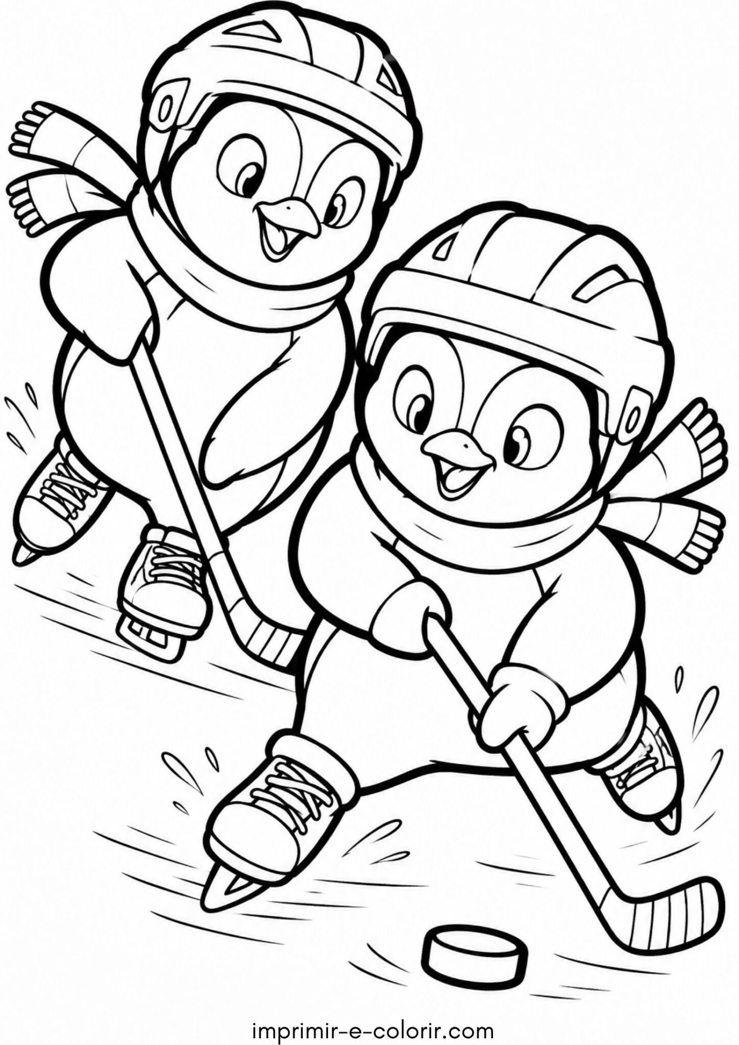 Desenho de Pinguins jogando hóquei