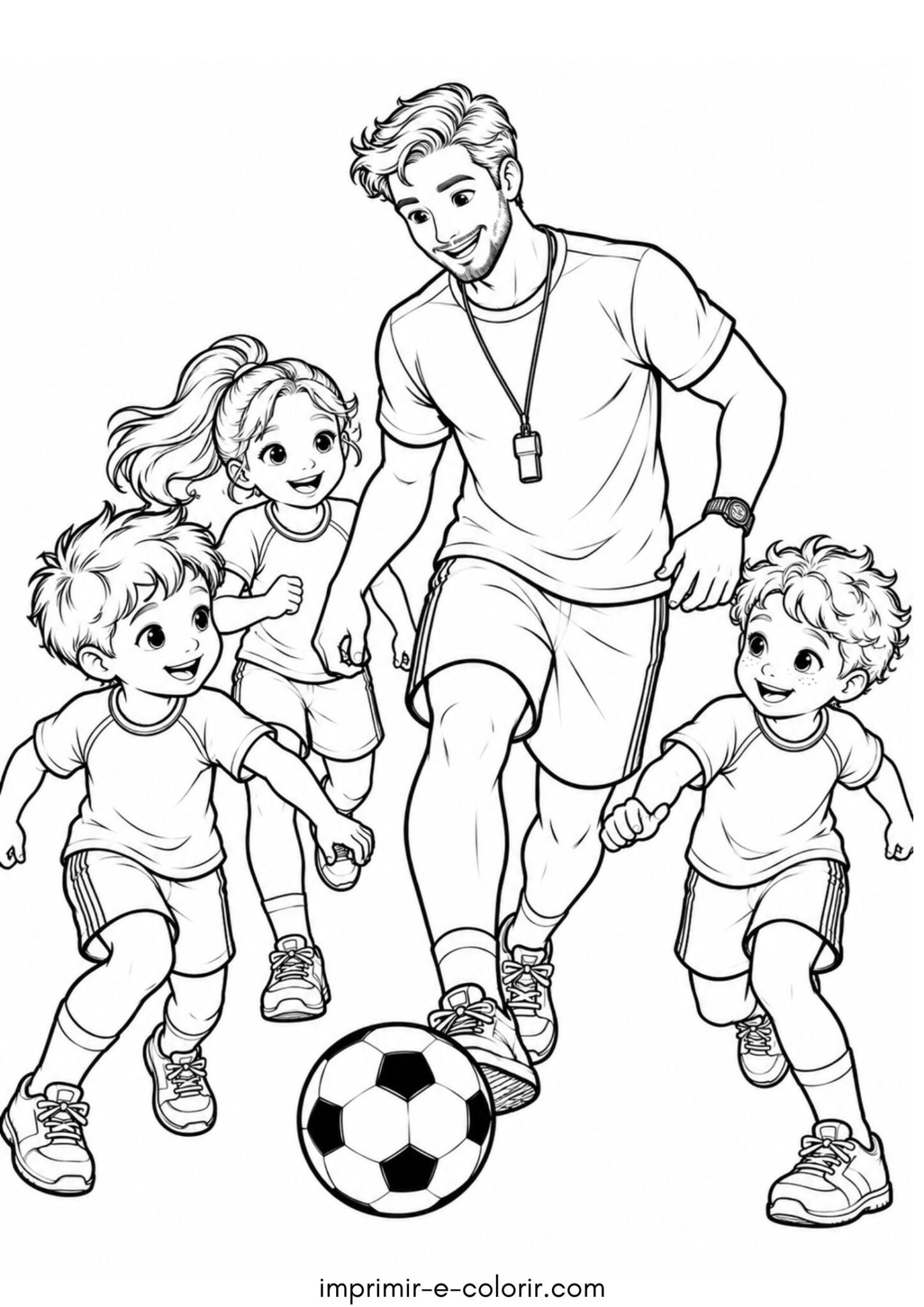 Desenho de Dia dos Professores – Professor de Educação Física brincando com os alunos