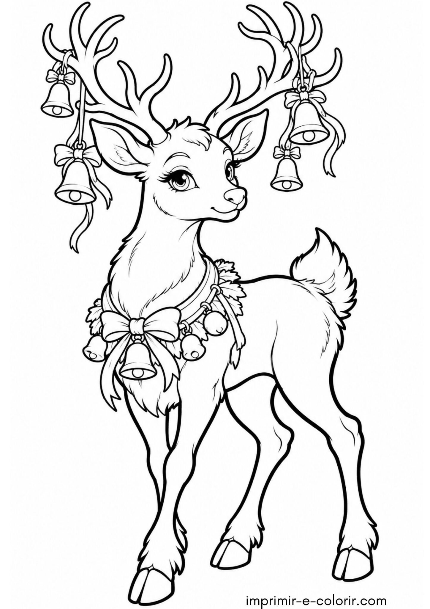 Desenho de Rena com sinos natalinos