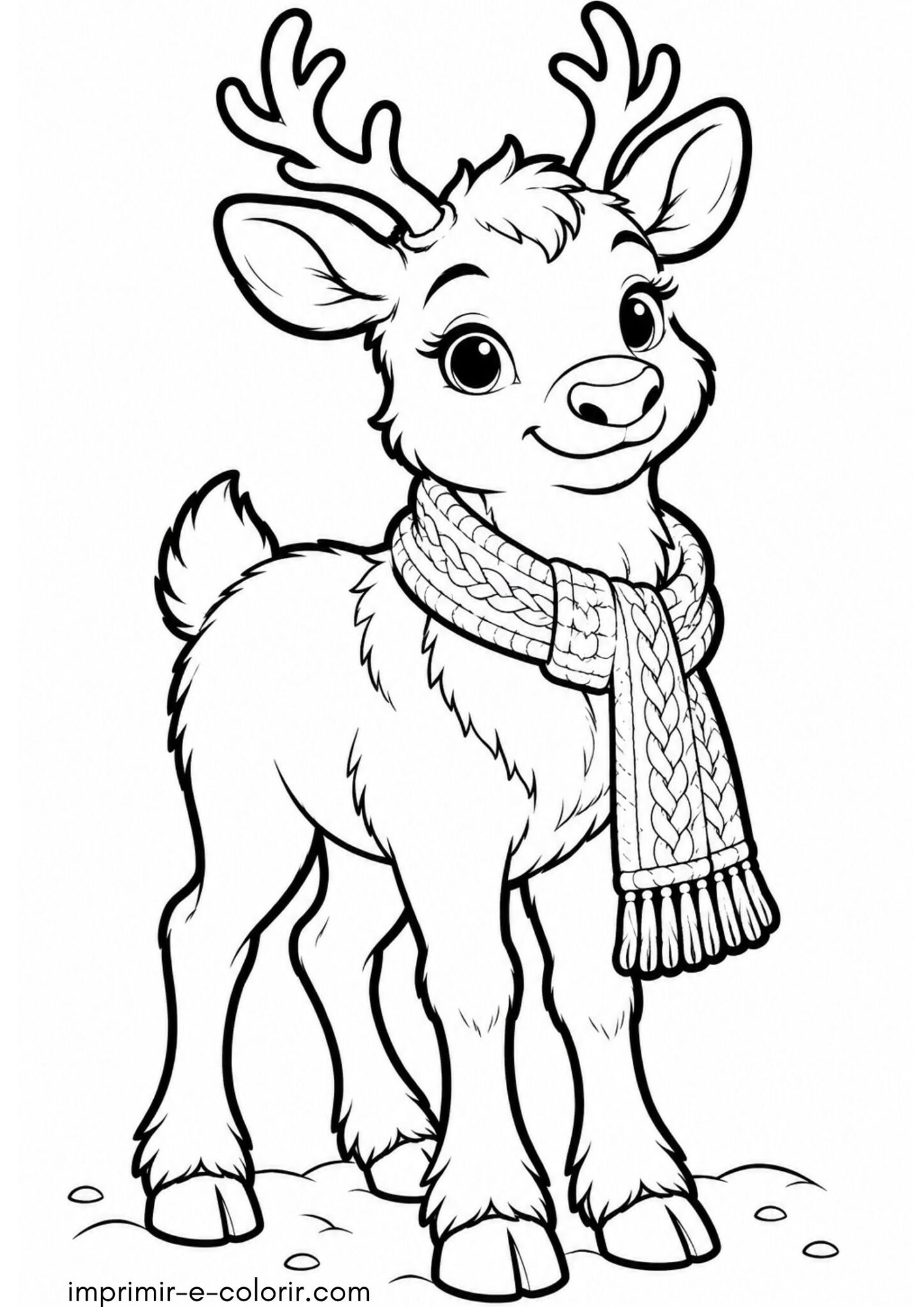 Desenho de Rena fofa de cachecol de tricô para colorir e imprimir