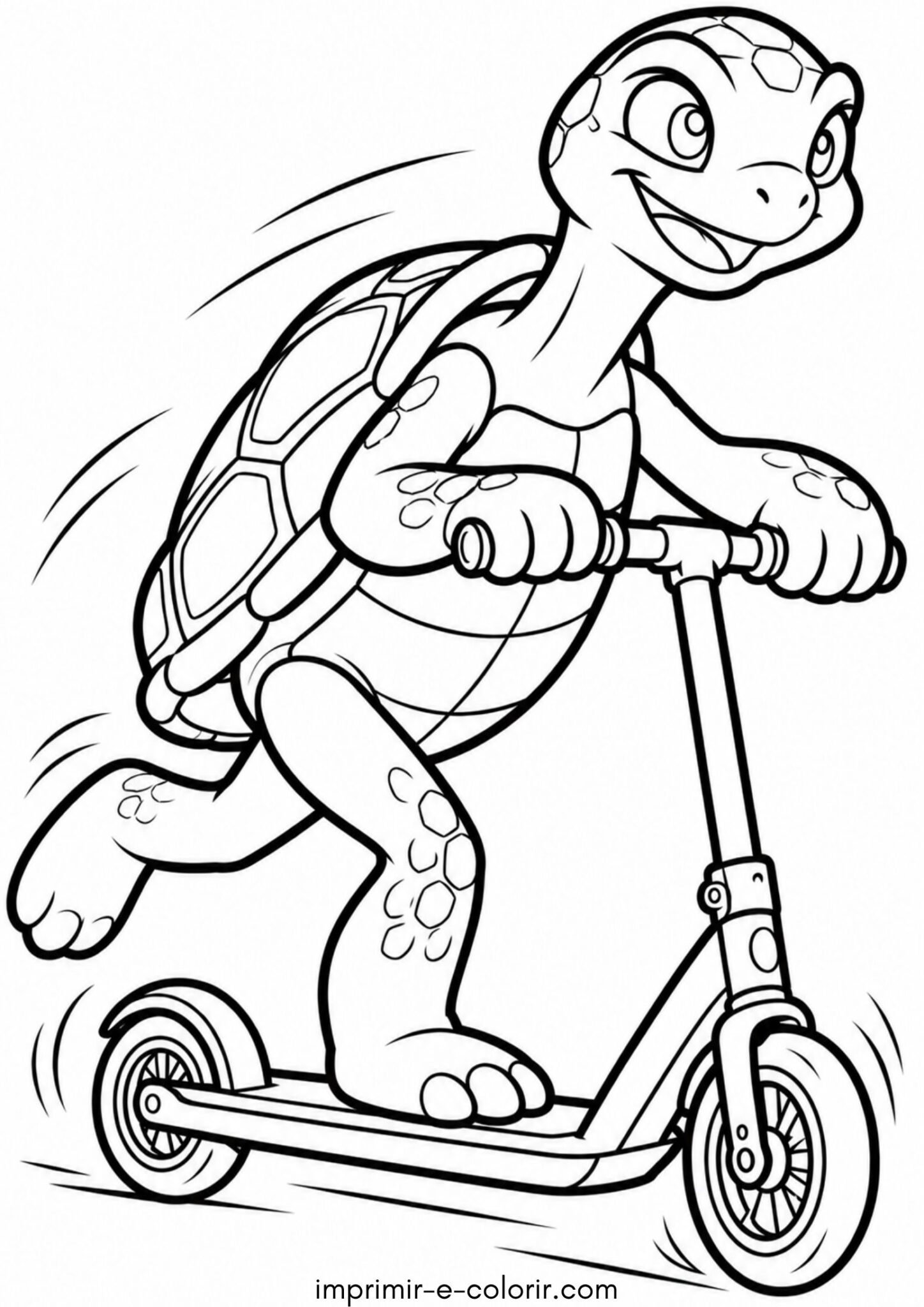 Desenho de Tartaruga andando de patinete para colorir e imprimir