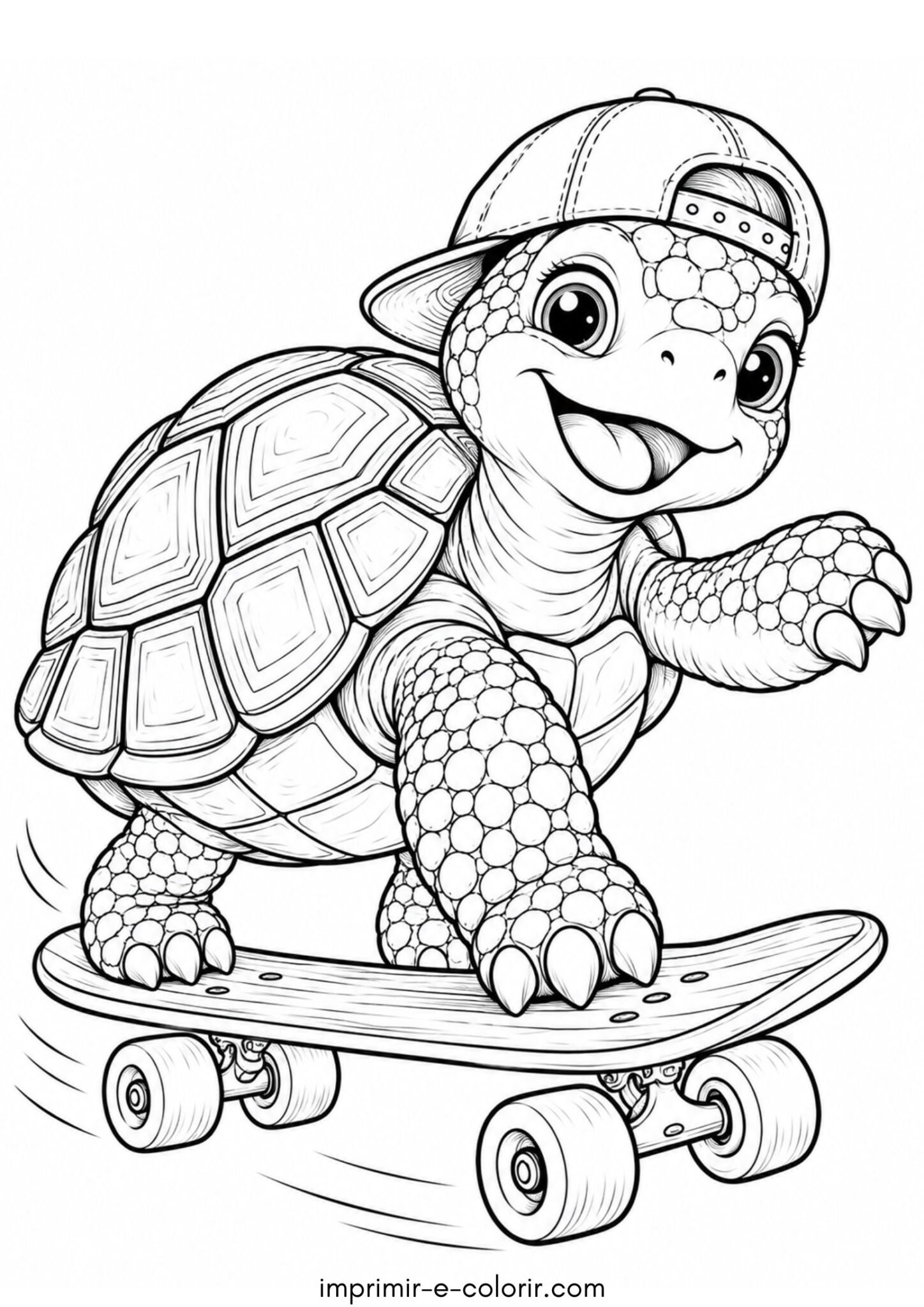 Desenho de Tartaruga andando de skate para colorir e imprimir
