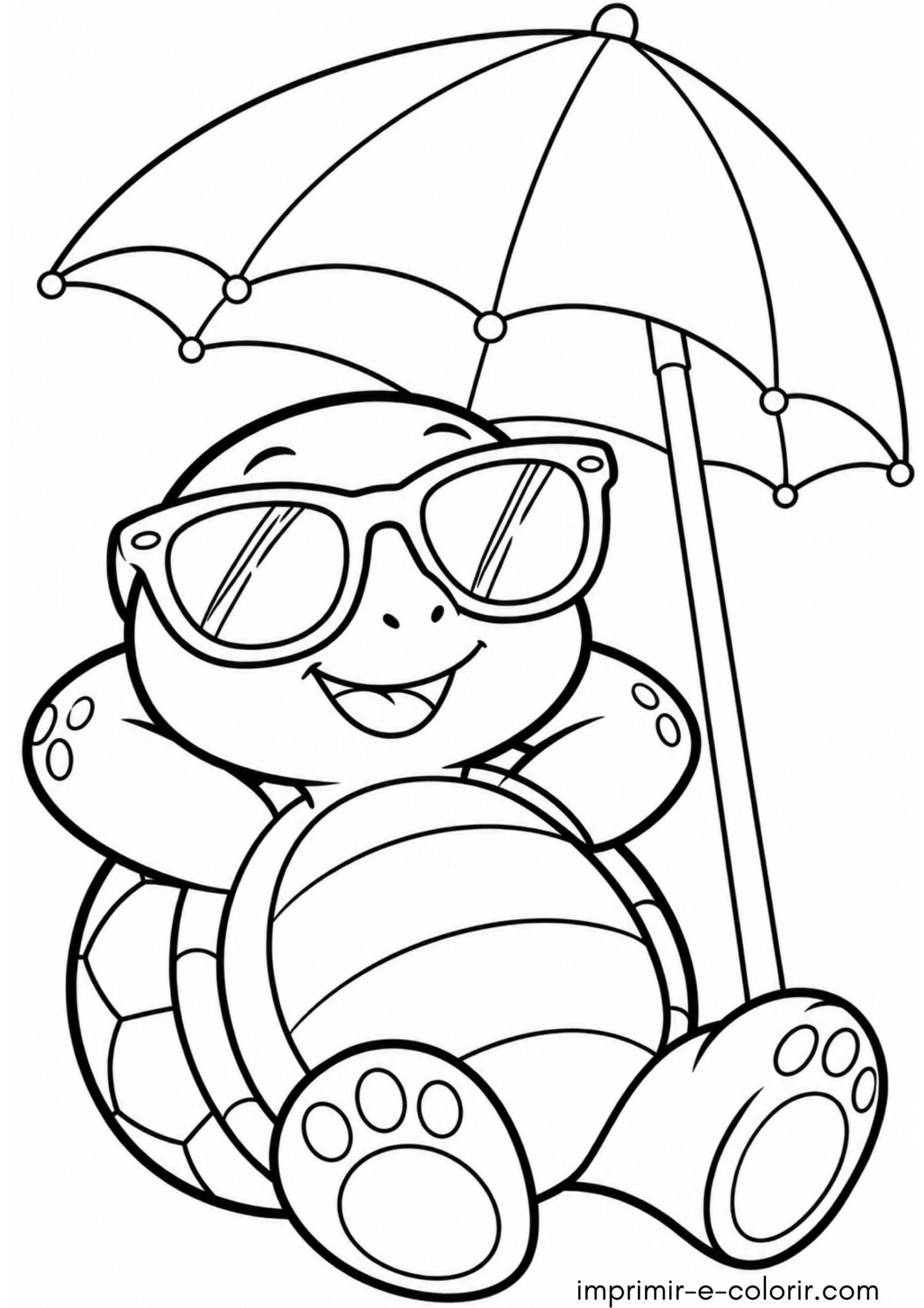 Desenho de Tartaruga de óculos relaxando sob o guarda-sol para colorir e imprimir