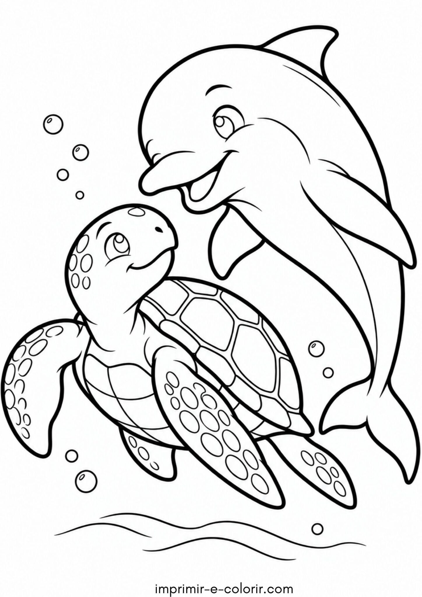 Desenho de Tartaruga marinha e golfinho para colorir e imprimir