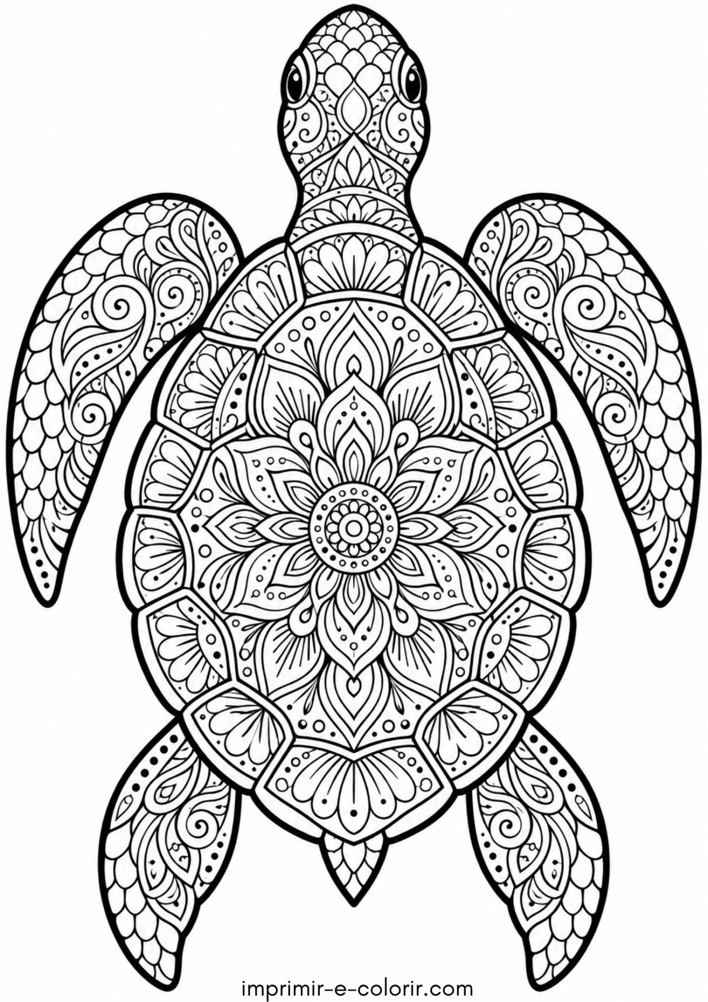 Desenho de Tartaruga marinha em mandala detalhada