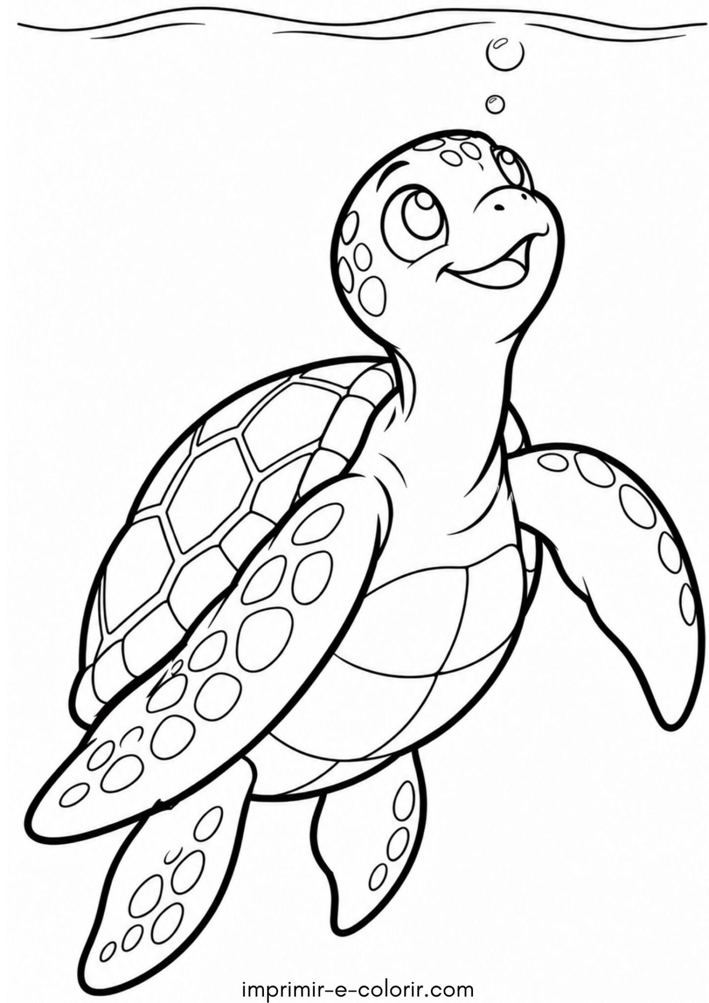 Desenho de Tartaruga marinha subindo à superfície para respirar para colorir e imprimir