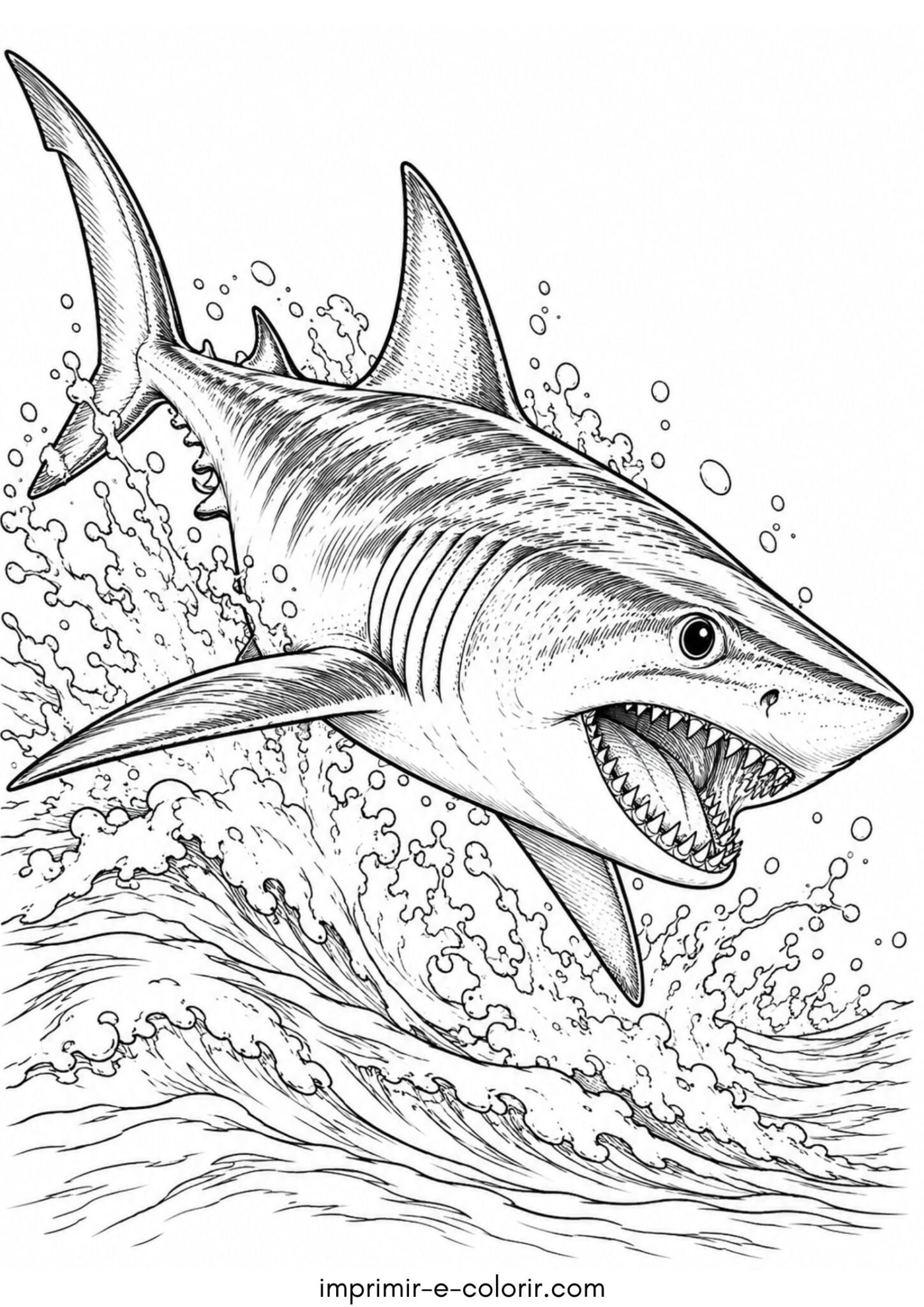 Desenho de Tubarão-mako cortando as ondas