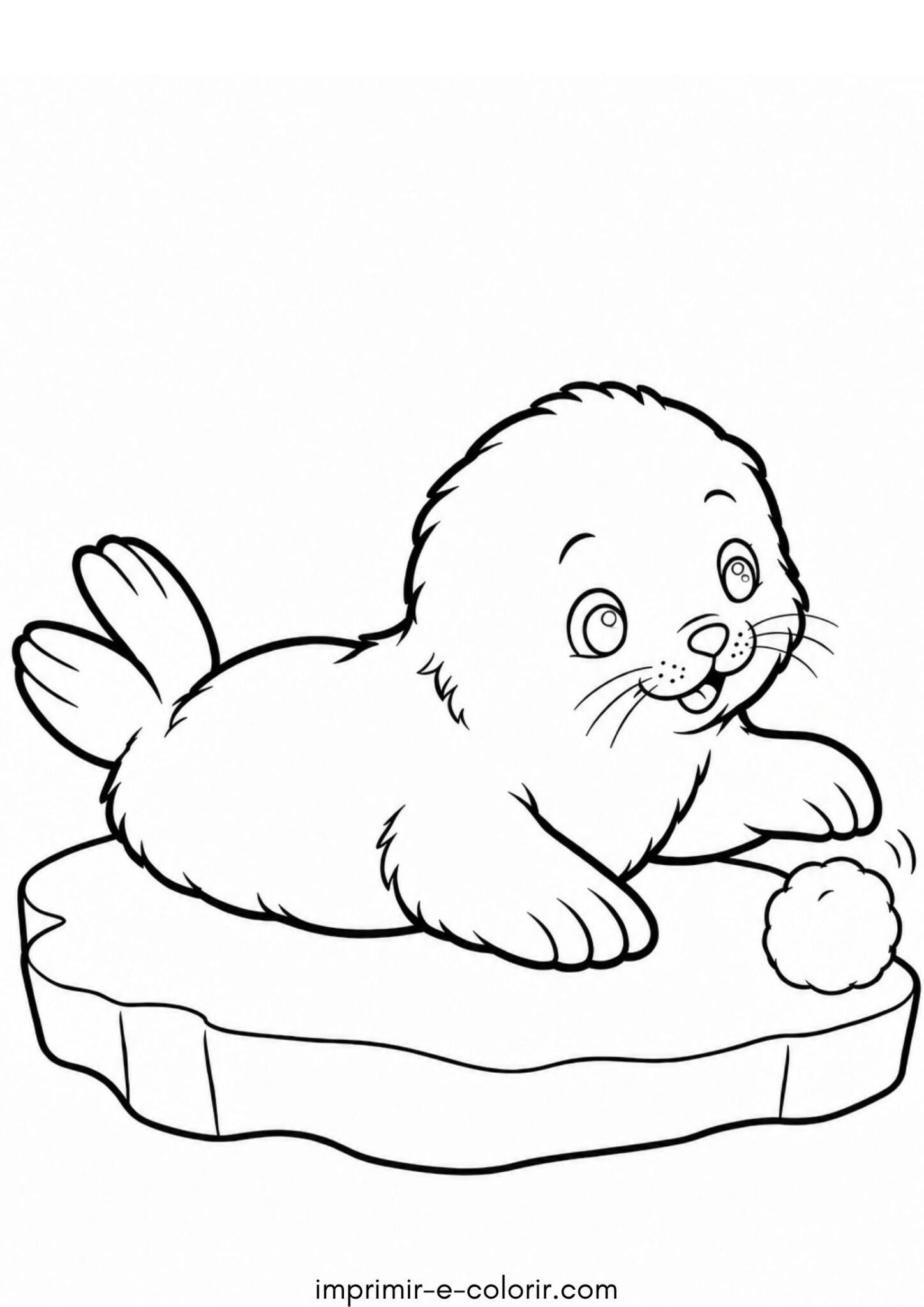 Desenho de Inverno no polo norte: foca bebê brincando no gelo para colorir e imprimir