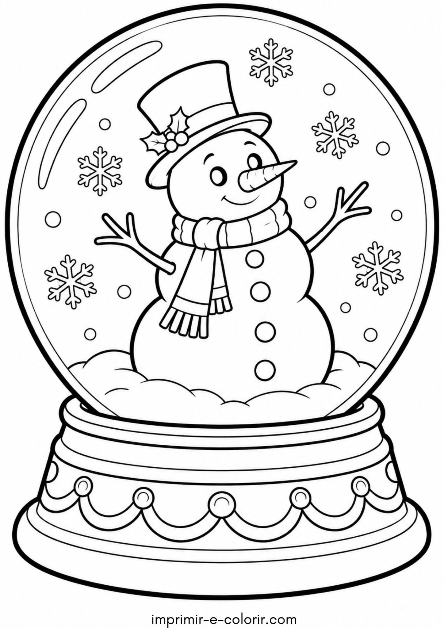Desenho de Inverno mágico: globo de neve com boneco dentro para colorir e imprimir