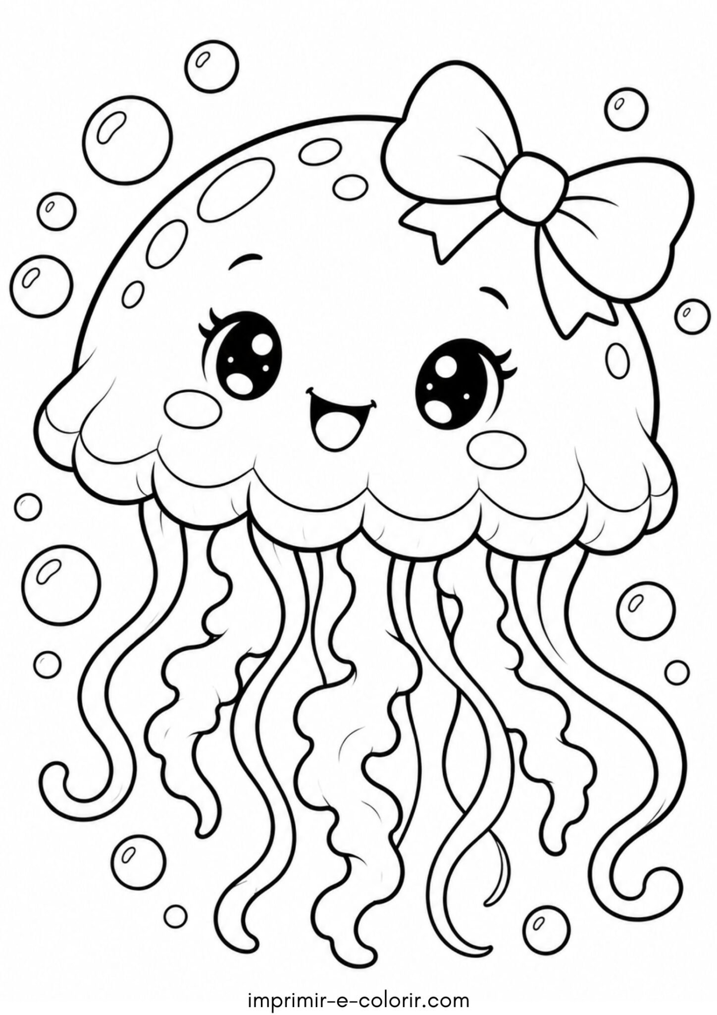 Desenho de Água-viva kawaii com laço na cabeça